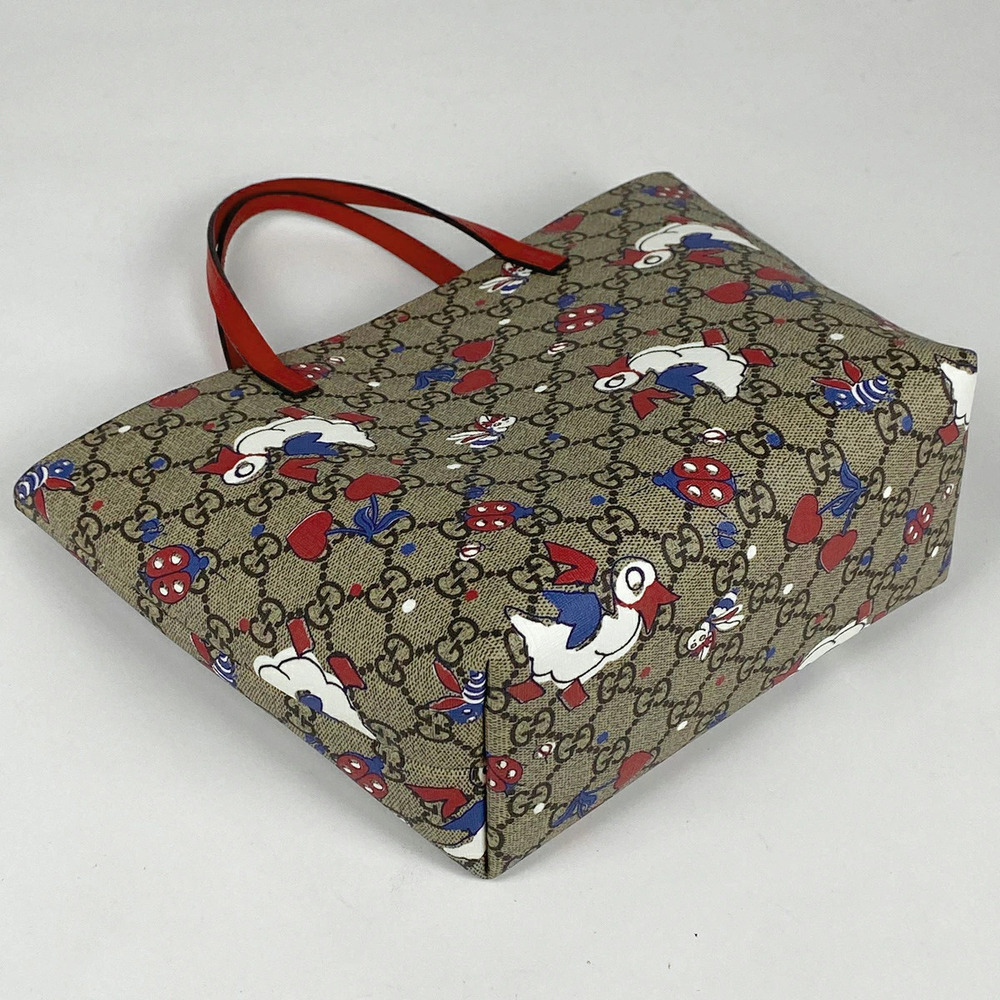 Gucci Canvas Bag Duck Beige GG Tote Handbag Red - Picture 1 of 6